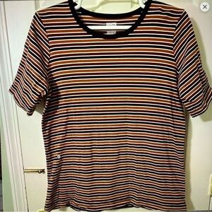 Deluth trading striped knit top short sleeve brown and black size 1x